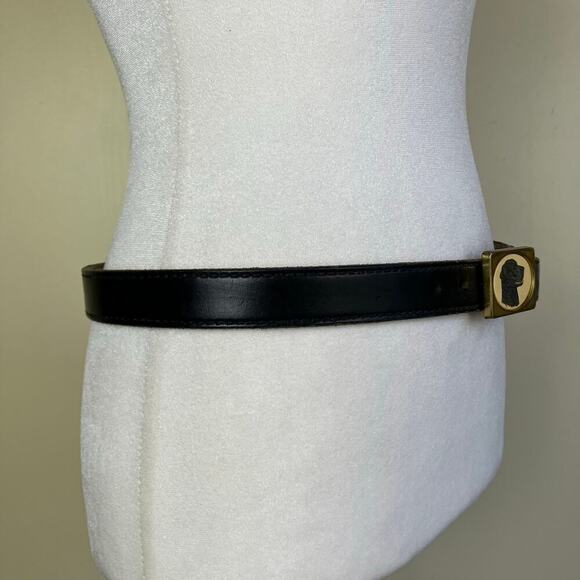 Barlow Vintage Belt Brass Buckle with Dog Black Leather Hunting Retro Sz XS-S - Picture 5 of 16